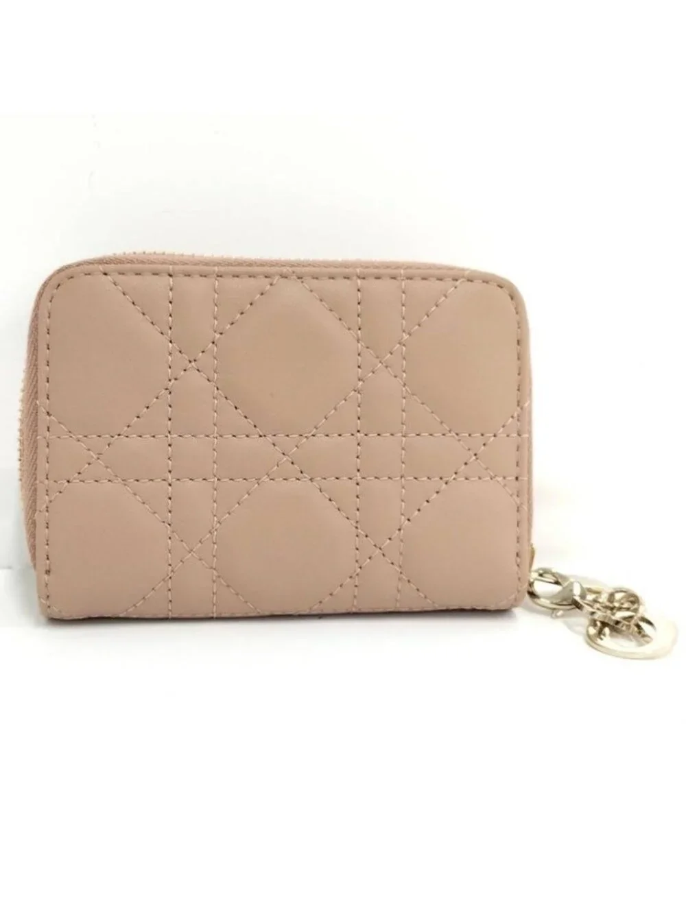 Dior Lady Mini Wallet Cannage Beige Pink